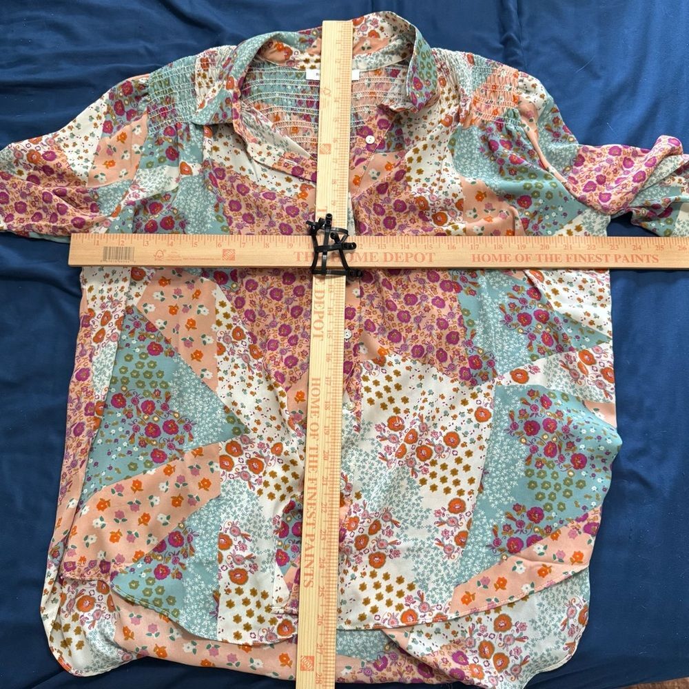 Rose & Olive Multicolor Floral Patchwork Blouse with Ruffles Size Large - Picture 6 of 6